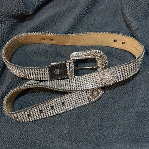 Nocona Silver Rhinestone Western Belt with Decorative Buckle